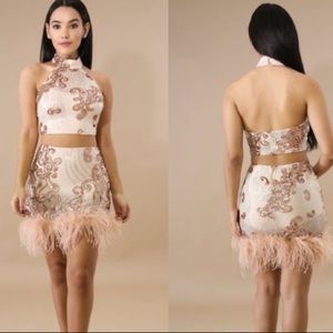 Two piece feather skirt set NWT